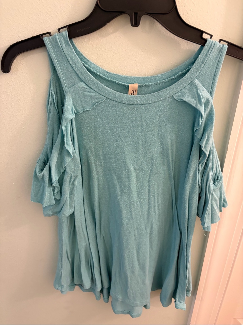 Pomelo Light Blue Cold-Shoulder Ruffle Tank Top